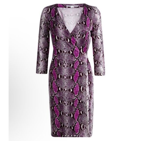 Diane Von Furstenberg Purple Snakeskin Print New Julian Two Wrap Dress Size 8 - Picture 1 of 12